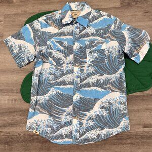 Western Aloha Mens Large Wave Canoe Pearl Snap Short Sleeve Shirt Paniolo Rodeo